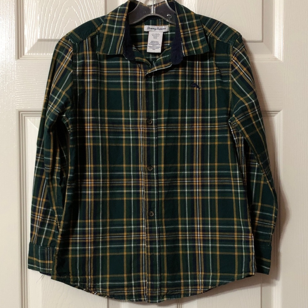Tommy Bahama Boys Large (10/12) Green Plaid Button Down Shirt